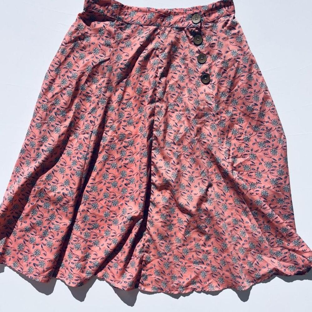 Flint & Moss NY Flowy Light Coral Summer Prairie MidiFloral Skirt L